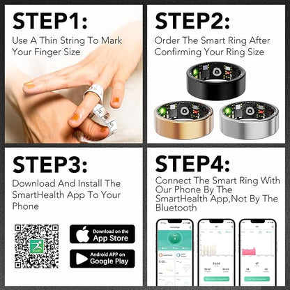 Smart Health Ring for Women Men Fitness Tracker with Heart Rate, Blood Oxygen, Blood Pressure, Sleep Monitoring, Step Counting, IP68 Waterproof for iOS and Android, No APP Fee, Silver 6