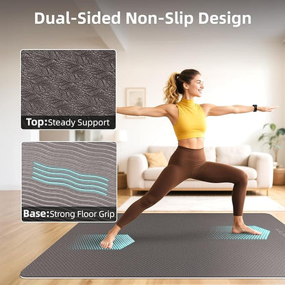 Extra Large Yoga Mat – 72"x48" or 78"x57", 1/4"–1/2" Thick Mat for Women & Men, TPE Non-Slip Pilates Mat for Home Gym, Yoga, Stretching, Meditation