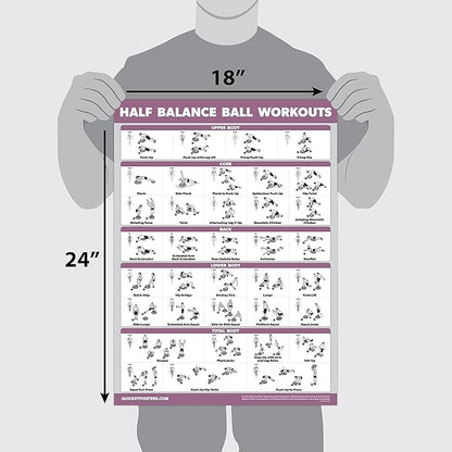 2 Pack: Half Balance Ball Workout Poster + Yoga Ball Exercise Chart - Set of 2 Workout Posters