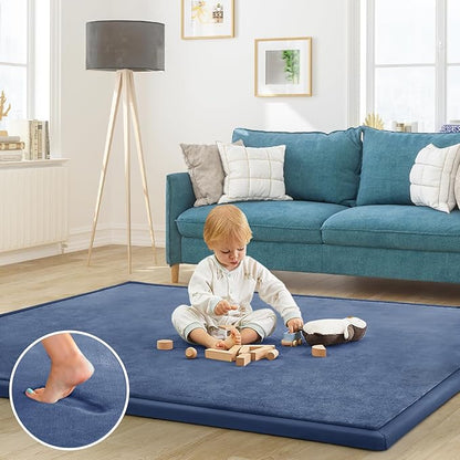 Baby Play Mat for Floor Nursery Rug Muscle Mat Area Rug Playroom Rug 59"x59" Playpen Mat Memory Foam 1.3" Thick Crawling Mat for Babies,Toddlers, Infants, Kids,Sapphire Blue