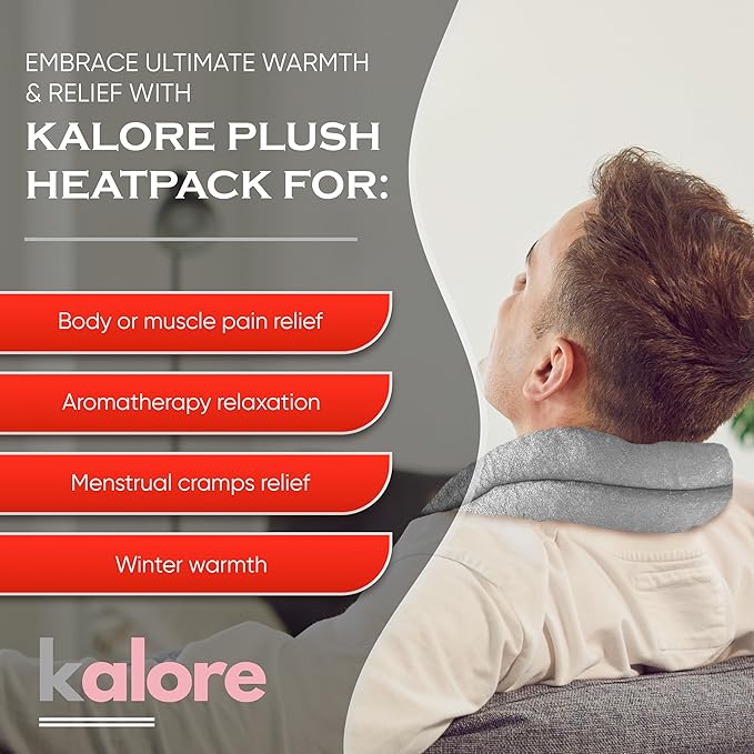 Microwavable Heating Pads for Winter, Back, Stomach & Head Comfort – Kalore Neck Wrap with Velboa Faux Fur Cover – Even Heat Distribution Hot Compress Bag – Wheat Heat Pad – Lavender Scent – Gray