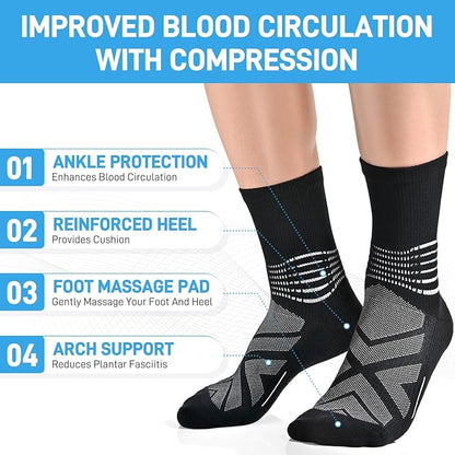 IRAMY Compression Ankle Support Crew Socks Men Women Wicking Plantar Fasciitis Relief Running Hiking Socks 3 Pairs