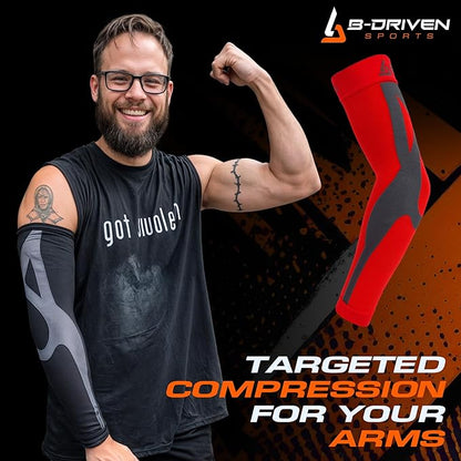 B-Driven Sports Graduated Compression Arm Sleeves, Medical Grade 20-30mmHg, For Baseball, Basketball, and more - 4 Colors