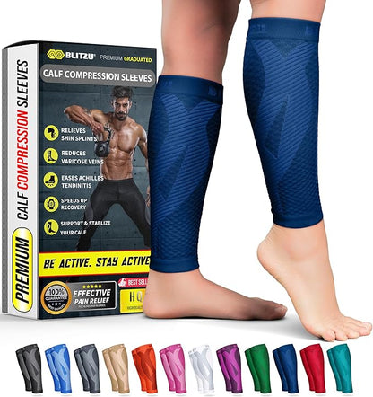 BLITZU Calf Compression Sleeve for Men & Women Footless Compression Socks Support Runners Leg Sleeve Shin Splints Pain Relief