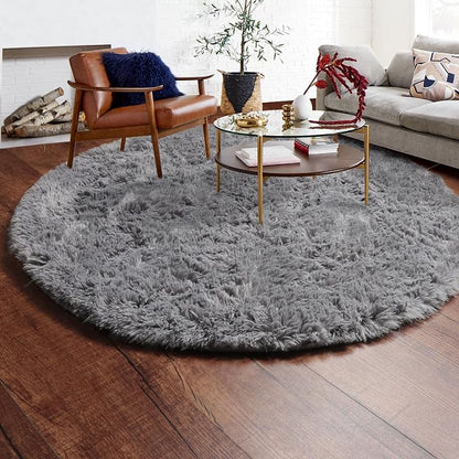 ONASAR Grey Round Area Rugs 6ft, Fluffy Gray Soft Bedroom Circle Rug