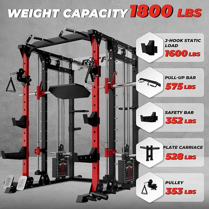 RitFit Buffalo Smith Machine Package, All-in-One Power Cage with Weight Stack , Power Rack with Cable Crossover & Leg Press Attachment for Home Gym