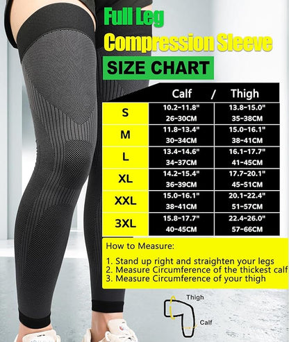 KEKING® Full Leg Compression Sleeves, Unisex, Thigh High Compression Stocking 20-30mmHg Graduated Support for Thigh Calf Knee, Running, Basketball, Reduce Varicose Veins and Swelling, 1 Pair, Black L