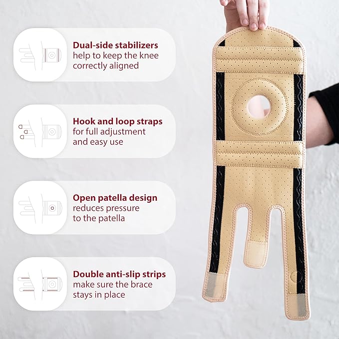 KARM Kids Knee Brace - Osgood Schlatter Knee Brace Youth for Kids, Sports, Pain, Arthritis, Patella, Meniscus Tear, MCL, ACL - Adjustable Compression Support for Child, Boys & Girls (Beige)
