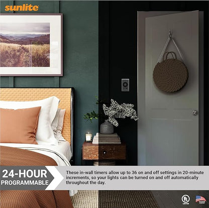 Sunlite 05014-SU 15-Amp Programmable in-Wall Timer, Heavy Duty, 20 Minute Intervals, Manual On/Off/Auto Override, UL Listed
