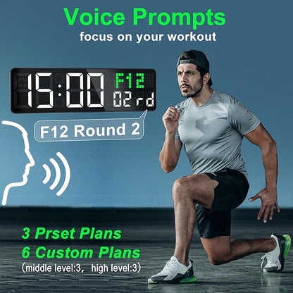 LUCORB 12'' Gym Clock, Interval Workout Digital Wall Clock with Seconds Date for Home Gym, 5 Display Modes | Remote Countdown Timer, Stopwatch | 4 Alarms fit Classroom Living Room Office