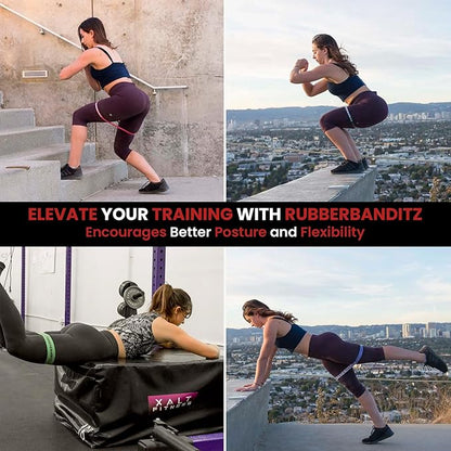 Rubberbanditz Extra Thick Booty Bands - for Glutes and Legs Workouts - Includes eGuide for Women - Mini Loop Exercise Band Engages HIPS, Thighs, Butt, and Abs - 5 Mini Resistance Band Sizes 5-100 lbs