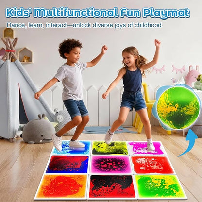 Onyoloy Sensory Floor Tiles 9PCS - Liquid Play Mats for Kids Toddlers (3-7Y), Non-Toxic Lava Tiles for Home & Classroom, Waterproof Colorful Sensory Toys for Autism, Gross Motor Development