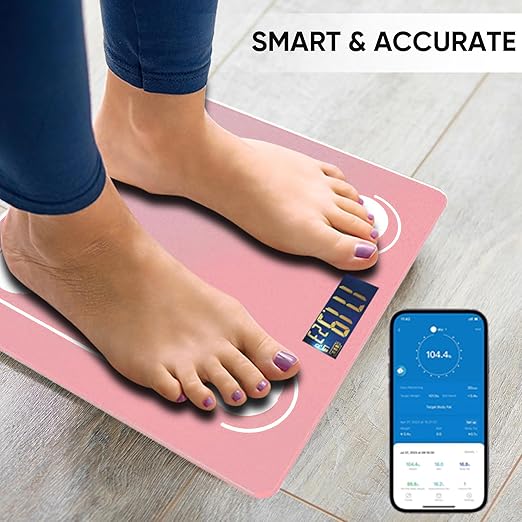 Digital Simple Scale with Led Display Practical Body Fat Scale, Bathroom Scale with Smartphone App (Pink)