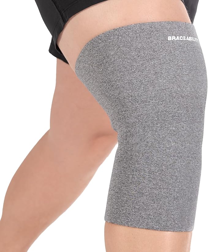 BraceAbility Plus Size Neoprene Knee Sleeve - Knee Compression Sleeve for Large Legs and Big Thighs, Arthritis Joint Pain and Support Knee Brace for Obese - Fits Men and Women (XL - Gray)