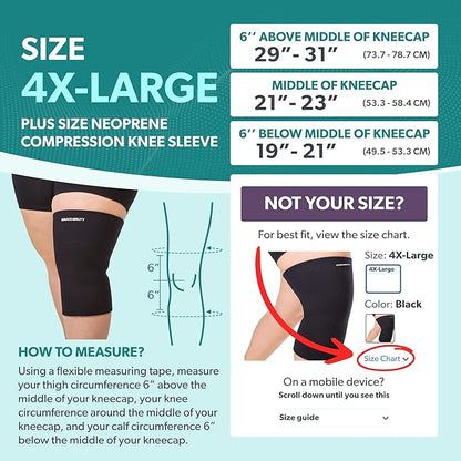 BraceAbility Plus Size Neoprene Knee Sleeve - XXXXL Compression Support Brace for Bariatric Men and Women with Arthritis Joint Pain or Kneecap Instability, Fitting Big Legs and Large Thighs (4XL)