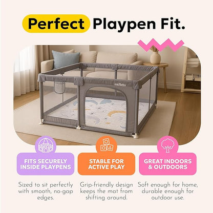 MioTetto Baby Mat for Floor, 50" x 50" Playpen Mat, Thick Soft Foam Padding Baby Play Mat, Portable Quilted playmat - Washable Baby Floor Play mat, Non-Slip Play Mat for Babies & Toddlers