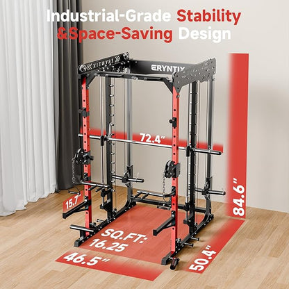 Smith Machine, 2600 LBS Capacity Power Rack for Home Gym Garage, All-in-One Power Cage with Cable Crossover, Heavy-Duty Squat Rack with LAT Pulldown & Pull-Up Bar, 84'' Home Gym Equipment