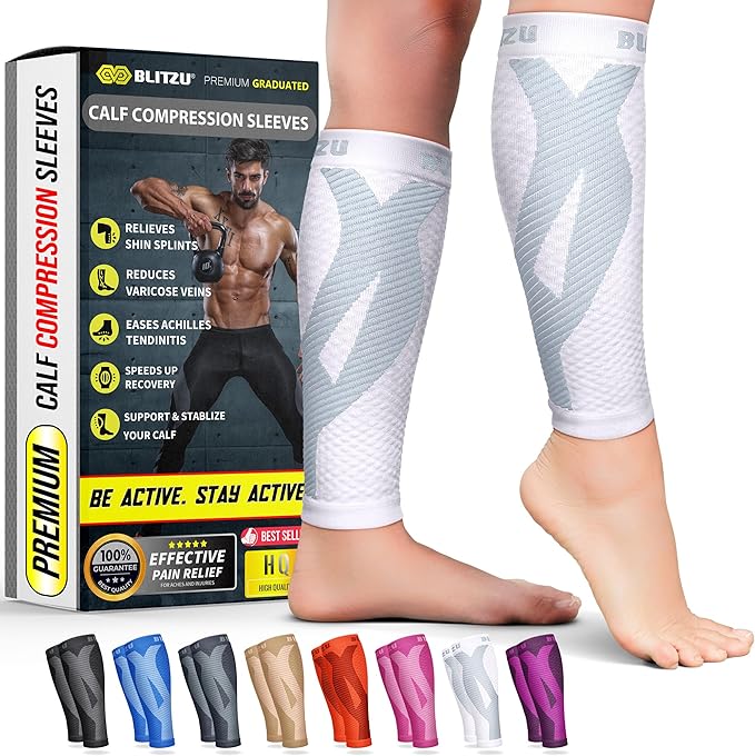 BLITZU Calf Compression Sleeve for Men & Women Footless Compression Socks Support Runners Leg Sleeve Shin Splints Pain Relief