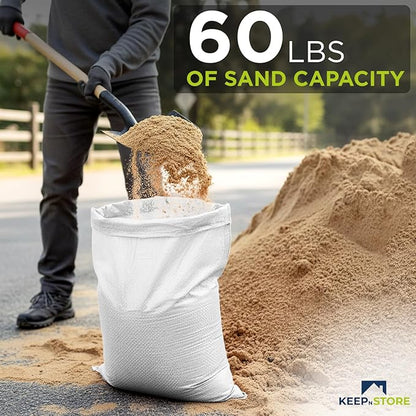 Heavy Duty Sand Bags Pack of 3, White Empty Sandbags with Built-In Ties, Woven Polypropylene UV Protection 1600 Hours, Fillable Bags for Flood Control, Weight, 18x24 inches, 60 Pounds Volume