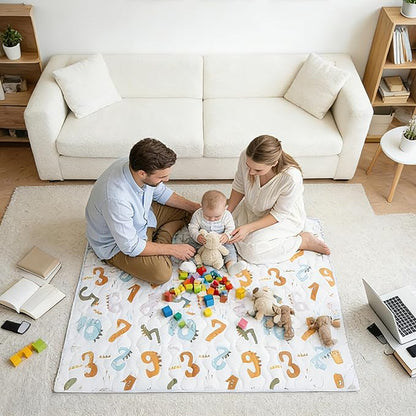 Viviland Baby Mats for Floor, 50x50 Inch Playpen Mat, Thick Cushioning Padding Playmat for Baby and Toddlers Infants, Non-Slip & Machine Washable, Blue Numbers
