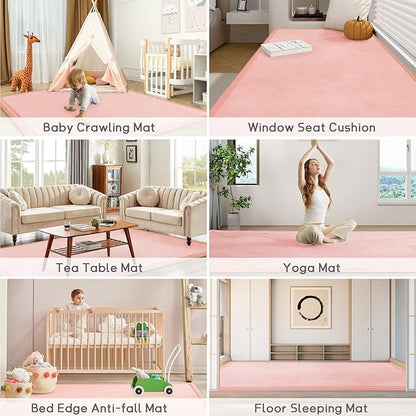 Baby Play Mat for Floor Nursery Rug Muscle Mat Area Rug Playroom Rug 71"x79" Playpen Mat Memory Foam 1.3" Thick Crawling Mat for Babies,Toddlers, Infants, Kids,Light Pink