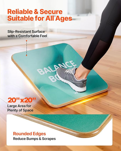 VEVOR Balance Board, 360° Rotating Wobble Board Trainer for Adults 3-Level Adjustable, Wooden Balance Training Equipment, Slip-Resistant Surface for Core Workout, Standing Desk Exercise, Home Gym
