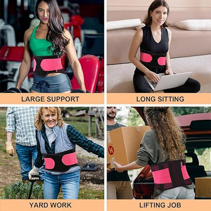 T TIMTAKBO 2.0 Version Lower Back Brace for Pain Relief, Back Brace for Lifting at Work, Back Brace for Herniated Disc and Sciatica, Back Support Belt for Women (Red,2XL Fits 39"-48" Belly Waist)