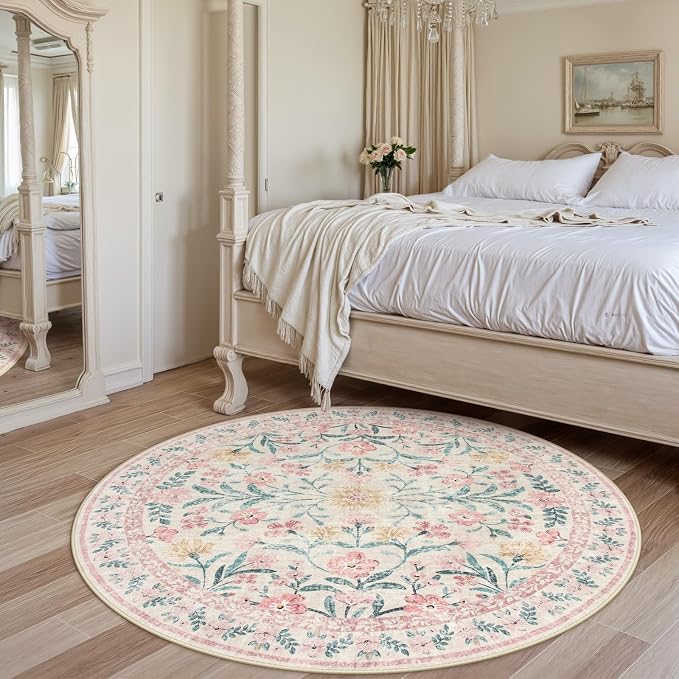 Wonnitar Washable Round Rugs 6ft, Boho Soft Ultra-Thin Circular Carpets