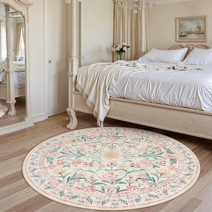 Wonnitar Washable Round Rugs 6ft, Boho Soft Ultra-Thin Circular Carpets