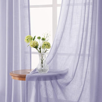 Lavender Purple Linen Curtains 84 Inch Length 2 Panels Set for Living Room Back Tab Semi Sheer Light Filtering Window Curtain for Kids Bedroom Light Purple Cute Decor Privacy Modern Elegant