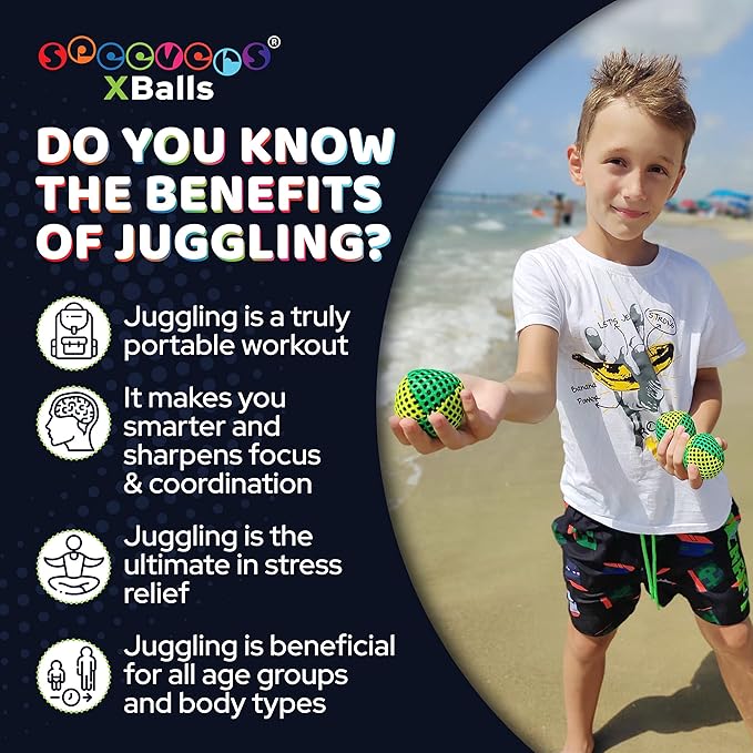 speevers Juggling Balls for Beginners and Professionals Set of 3, 14 Colors Available, 2 Layers of Net and Carry Case, Xballs Juggling Balls (Black - White, 3.9 oz)