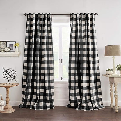 Elrene Home Fashions Farmhouse Living Grainger Buffalo-Check Blackout Window Curtain, Living Room and Bedroom Drape with Rod Pocket Tabs, 52" x 95", Black, 1 Panel