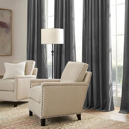RYB HOME Grey Velvet Curtains 84 inches - Super Soft Blackout Curtains Thermal Insulated Drapes Heat Block Window Panels for Living Room Bedroom Studio, Wide 52 x Long 84, Grey, 2 Panels