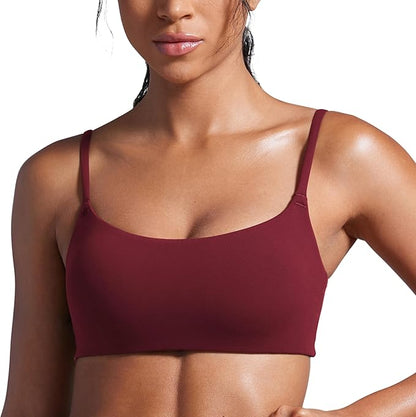 CRZ YOGA Butterbreeze Scoop Neck Sports Bras for Women - Spaghetti Straps Wireless Workout Padded Gym Cami Top