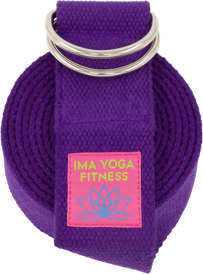 Adaptive Yoga Strap, Stretching Strap, 2 Inches Wide, 100% Naturally Soft Cotton, Steel D-Rings, Includes Natural Cotton Drawstring Storage Pouch and Instructional E-Book