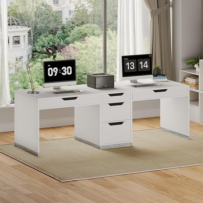 Two Person Desk with 5 Drawers, Double Desk with Storage for 2 People, 78 Inch Extra Long Computer Desk Workstation with File Drawer for Home Office, White