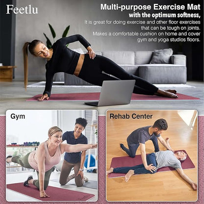 Extra Thick Exercise Yoga Mat with Strap - 2/5 Inch (10MM), Non-Slip Workout Mat for Yoga, Pilates, and Floor Exercises