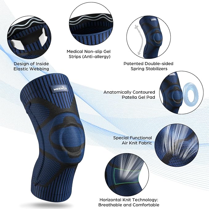NEENCA 2 Pack Knee Braces for Knee Pain, Compression Knee Sleeves with Patella Gel Pad & Side Stabilizers, Knee Support for Meniscus Tear, Arthritis, Joint Pain, ACL, Runner, Workout- FSA/HSA APPROVED
