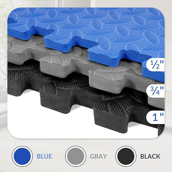 Fitvids Puzzle Exercise Gym Flooring Mat, 1" Thick High-Density EVA Interlocking Tiles, Workout Mat for Home Gym, Fitness Equipment, MMA, Gymnastics, 18-Piece Shock-Absorbing Exercise Mat (72 Sq Ft)