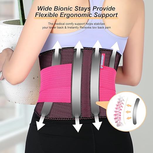 T TIMTAKBO 2.0 Version Lower Back Brace for Pain Relief, Back Brace for Lifting at Work, Back Brace for Herniated Disc and Sciatica, Back Support Belt for Women (Red,2XL Fits 39"-48" Belly Waist)
