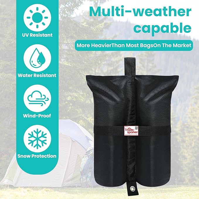 Tradesparker 4-Pack Large Sand Bags - Heavy Duty Empty Fillable Weight Bags for Canopy Tent, Gazebo Stabilization and Outdoor Use, Black