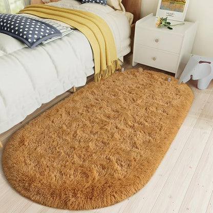 LOCHAS Bedroom Rug 2.6' x 5.3', Khaki Fluffy Shaggy Area Rug