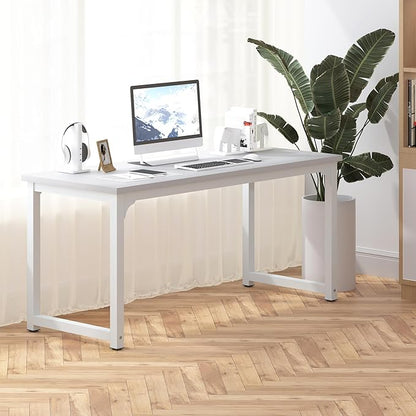NSdirect Large Office Desk for Home Office, Large 63” Computer Desk Table, Wide Writing Study Desk for 2 Person, Metal Sturdy Frame Thicker Steel Legs,Warm White