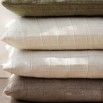 Foindtower Set of 2 Decorative Linen Check Throw Pillow Covers Neutral Farmhouse Lumbar Cushion Covers Modern Boho Home Decor for Sofa Chair Couch Bedroom Living Room,12×20 Inch,Taupe Grey