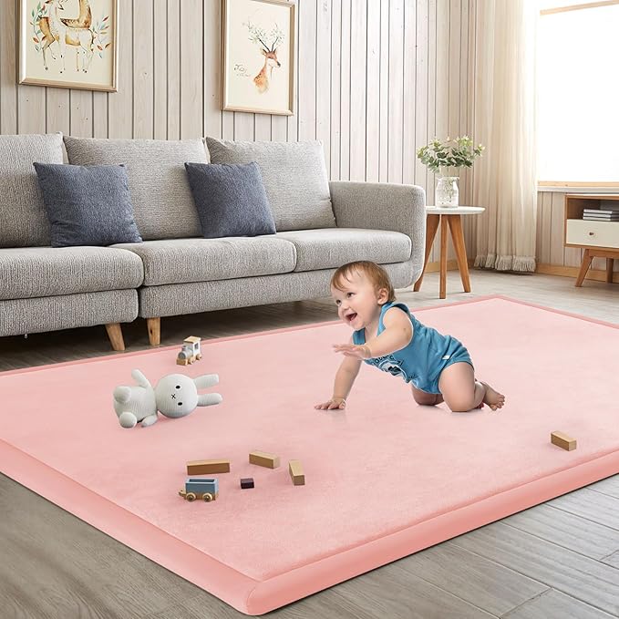 Baby Play Mat for Floor Nursery Rug Muscle Mat Area Rug Playroom Rug 65"x50" Playpen Mat Memory Foam 1.3" Thick Crawling Mat for Babies,Toddlers, Infants, Kids,Light Pink