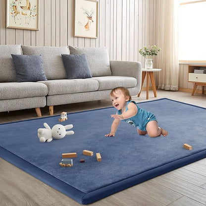 Baby Play Mat for Floor Nursery Rug Muscle Mat Area Rug Playroom Rug 79"x118" Playpen Mat Memory Foam 1.3" Thick Crawling Mat for Babies,Toddlers, Infants, Kids,Sapphire Blue