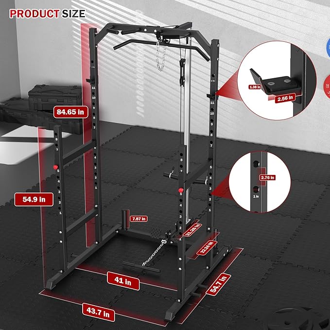 ULTRA FUEGO Power Cage, Multi-Function Power Rack with Pulley System Strength Training for Home Gym, Bench Press Squat LAT Pull-Down Pull-up Rowing, All in One Workout Cage