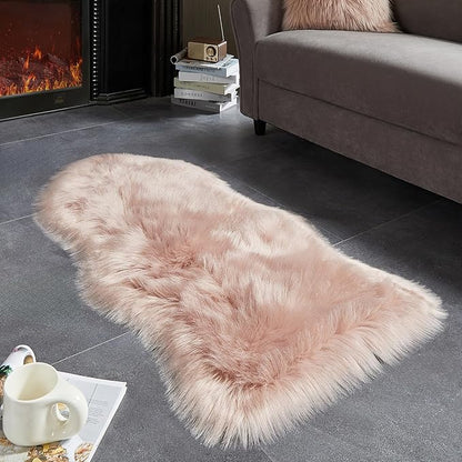 AMTOVO Faux Fur Rug, Pink Area Rug, Fluffy Sheepskin Rug, Fuzzy Ultra Soft 2 x 4 ft Shag Rugs for Bedroom Sofa Throw Cushion Room Decor, Sheepskin