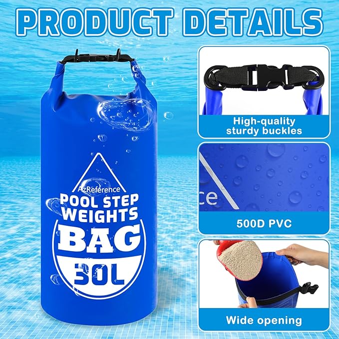 2 Pack Heavy Duty 30L/65LB Pool Ladder Weights, 500D PVC Waterproof Pool Step Sand Bags for Above Ground Swimming Pools Stair, Universal Foldable Pool Stair Weight with Handles