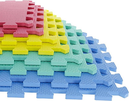 Interlocking Floor Mats - 32-Piece Nontoxic Exercise Mat or Play Mat for Toddlers, Babies or Kids - Foam Padding for Home Gym by Stalwart (Multicolor)